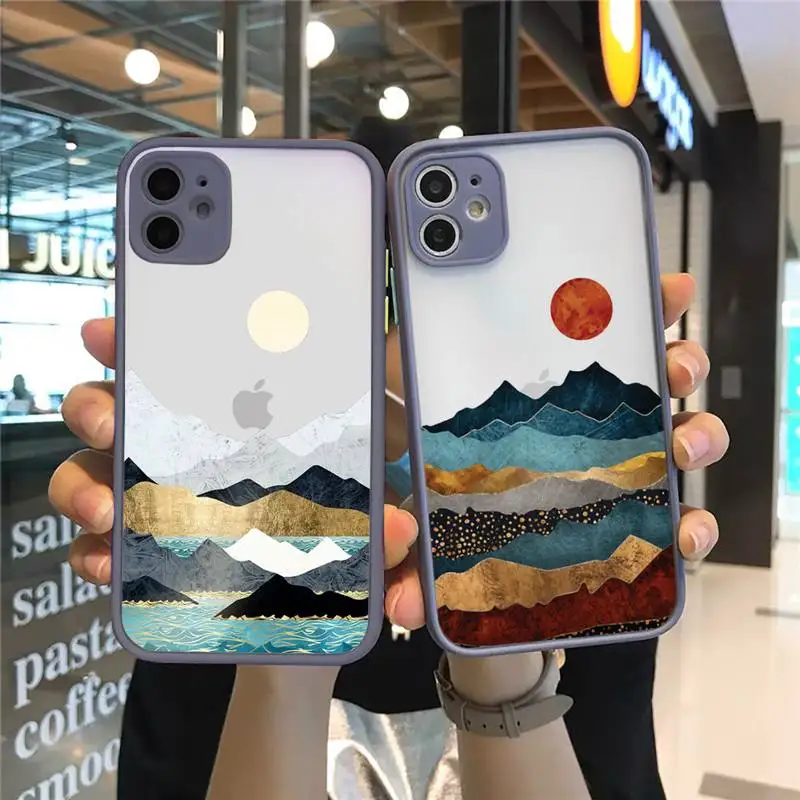 

Hand Painted Scenery Phone Case For iPhone 12 11 Mini Pro XR XS Max 7 8 Plus X Matte transparent Gray Back Cover
