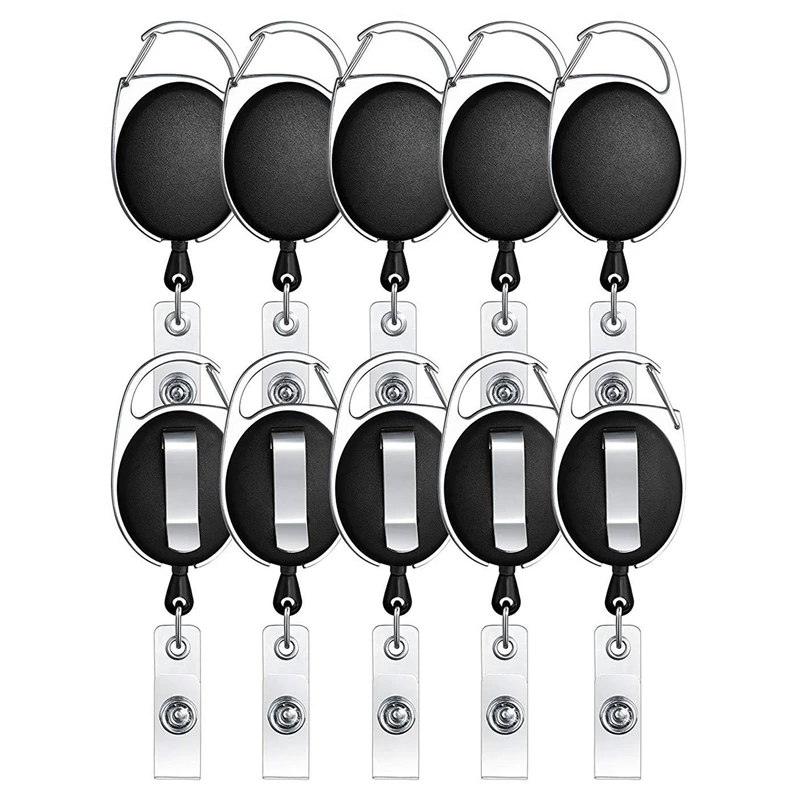 

20 упаковок выдвижных держателей для бейджей с карабином и кольцом для ключей, черного цвета