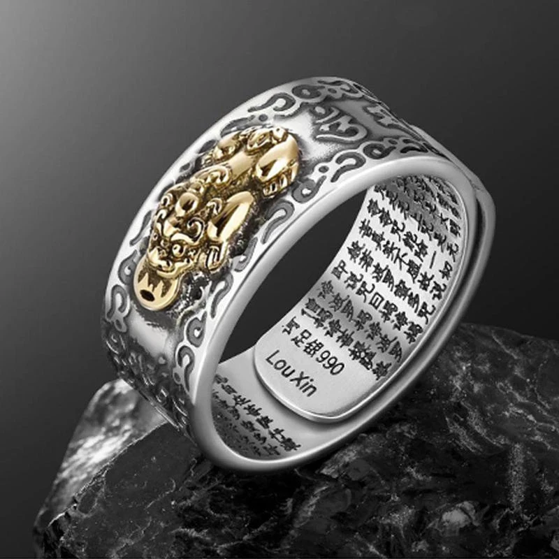 

Domineering Pixiu Feng Shui Amulet Wealth Good Luck Adjustable Ring Buddhist Jewelry Women Men's Gift Creative Exquisite Ring