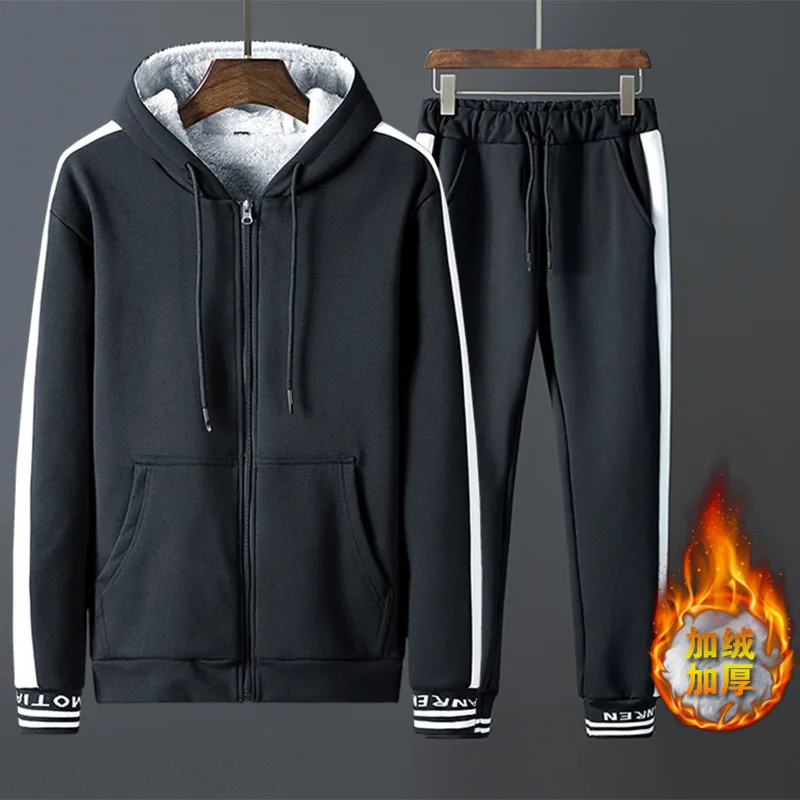 Мужской теплый спортивный костюм на молнии толстая флисовая толстовка с