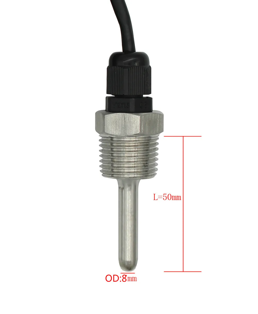 DS18B20 Digital Temperature Sensor G1/2&quot Thread Probe DIA=6 7 8mm 1m 3-core Wire SUS304 Stainless Steel Shell ds18b20 L30-500mm |
