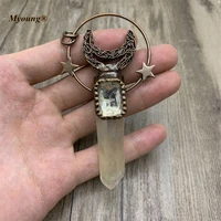 boho antique bronze plated natural white crystal pillar vintage moon stars necklace pendants soldered stone bohemia jewelry