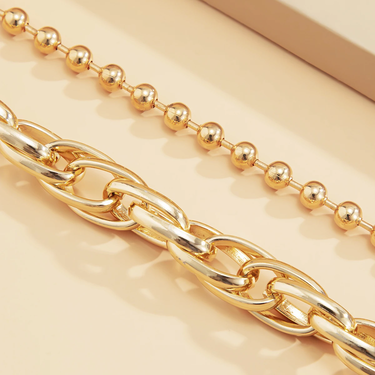 

2021 Punk Hip Hop Thick Link Chain Necklace Women Beads Chain Choker 2Pcs/Set Goth Couple Necklaces Chain On Neck Men Jewellry