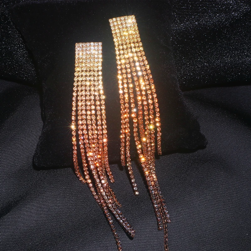 Серьги-подвески с кристаллами для женские блестящие со стразами длинные висячие