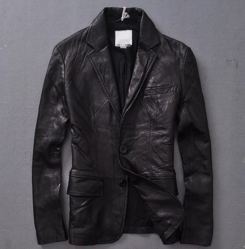 Мужская приталенная куртка из натуральной овечьей кожи в итальянском стиле