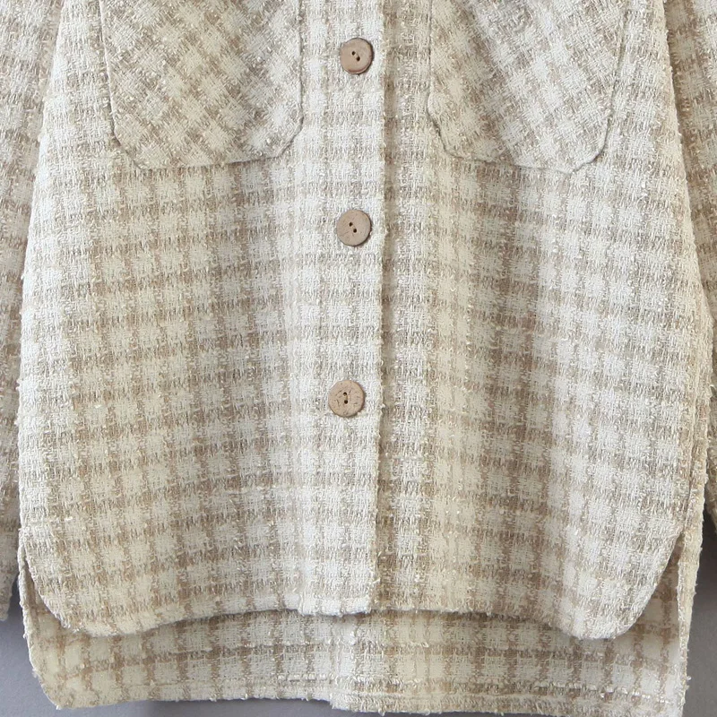 

2020 Autumn Women Casual Shirts Jackets Coats Plaid Long Sleeve Pockets Single Breasted Female Loose Street Jacket Outerwear