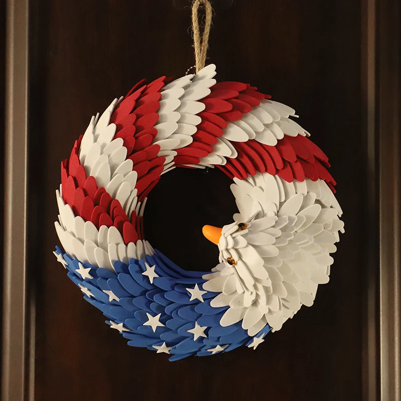 

American Eagle Wreaths Handcrafted Glory Patriotic Flag Wreath Garlands for Front Door Window Yard Party Mall Store Decoration
