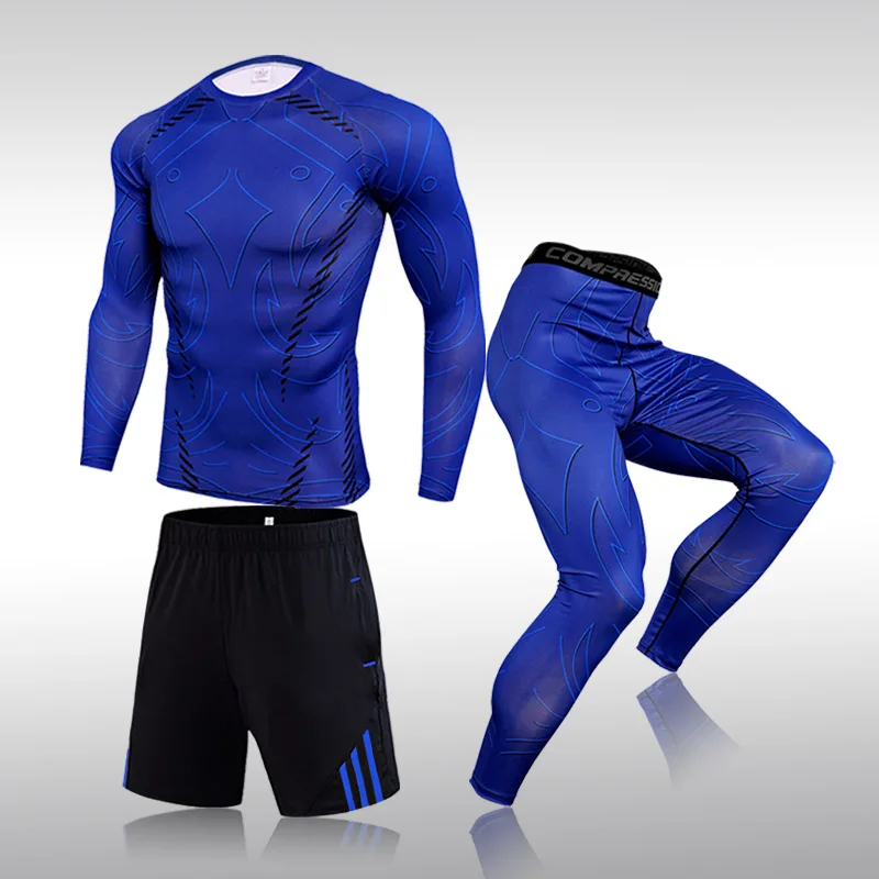 

Men's Fitness 3Pcs Running Tights Gym Training Pants Tracksuit To Sports Compression Set Jogging Clothing Leggings Rashgard Suit