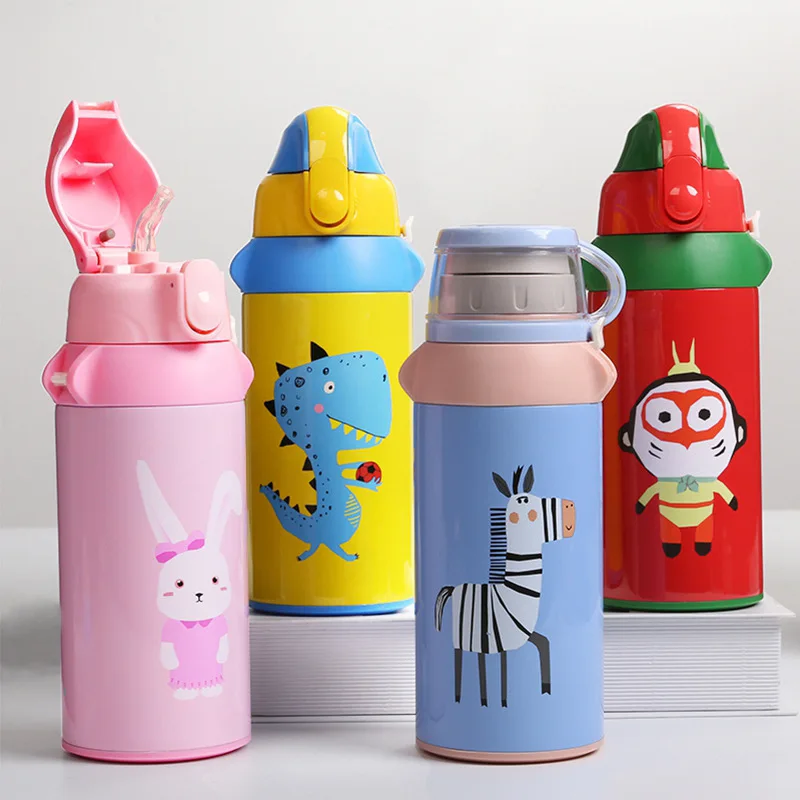 

Children's thermos cup with straw water cup drop resistant portable dual leakproof stainless steel kindergarten baby kettle