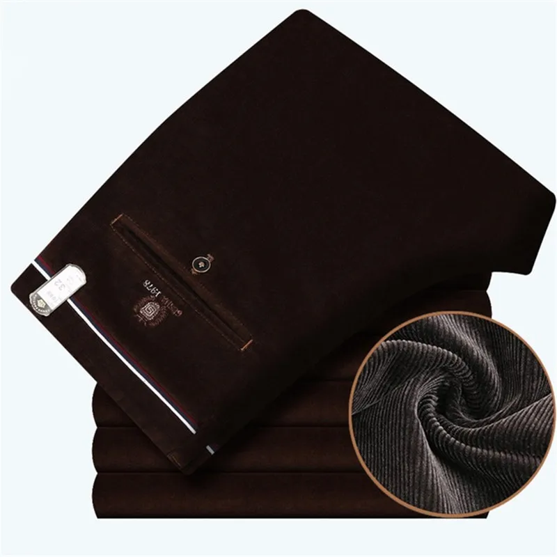 

Прямые вельветовые штаны, мужские, зимние, повседневные, брюки, расцветка черная и хаки, 2018, прямые, плотные, вельветовые брюки, большие разме...