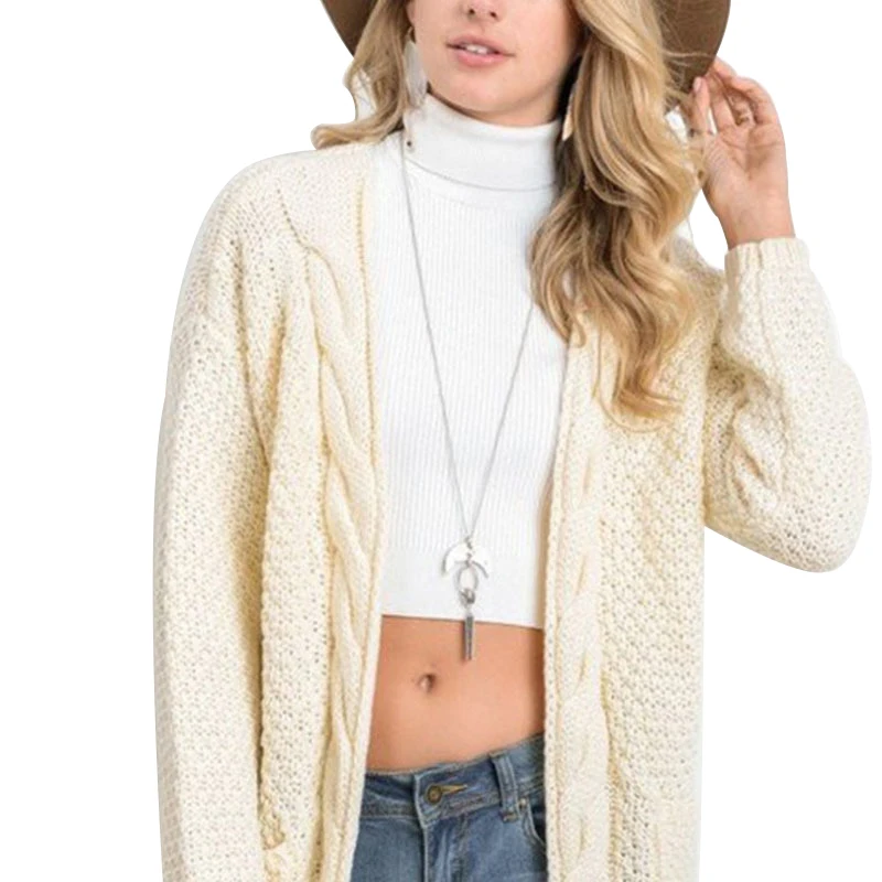 Женский Повседневный вязаный кардиган Серый Свободный белый свитер верхняя