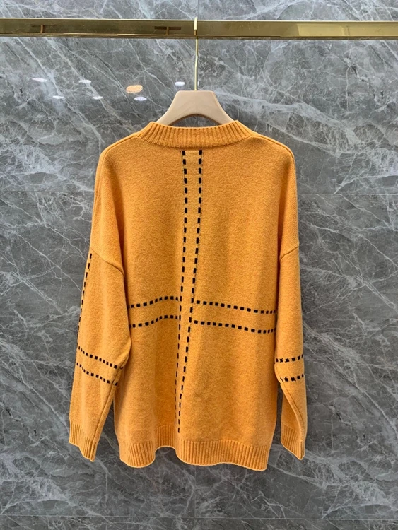 

2020 autumn and winter new women's round neck simple stitching decoration long-sleeved all-match sweater 1117