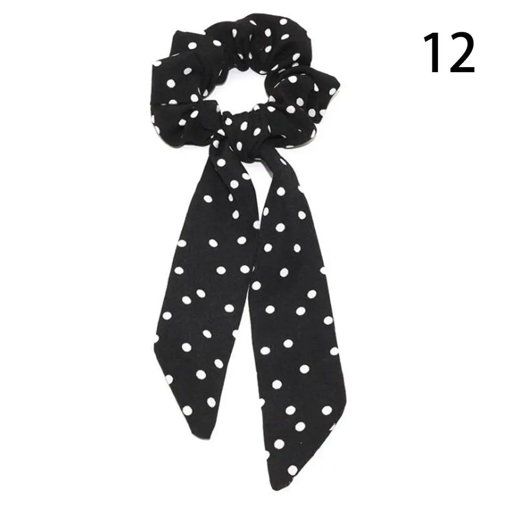 22 Floral Print Elastic Knot Ribbon Scrunchies Women Vintage Big Bow Fabric Hair Ties Girls Satin Hair Accessories Soft Hairbands - Цвет: 22