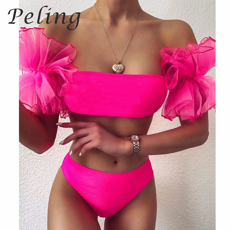 

Новинка 2021, бикини из органзы с мягкими оборками, сексуальный женский купальник, купальный костюм, пляжная одежда, бикини, купальники с пуш-а...