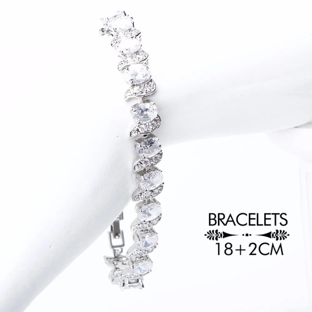 925 Sterling Silver Wedding Jewelry Sets For Women Bridal Stones CZ Earrings Bracelet Rings Necklace Set Gifts Box | Украшения и