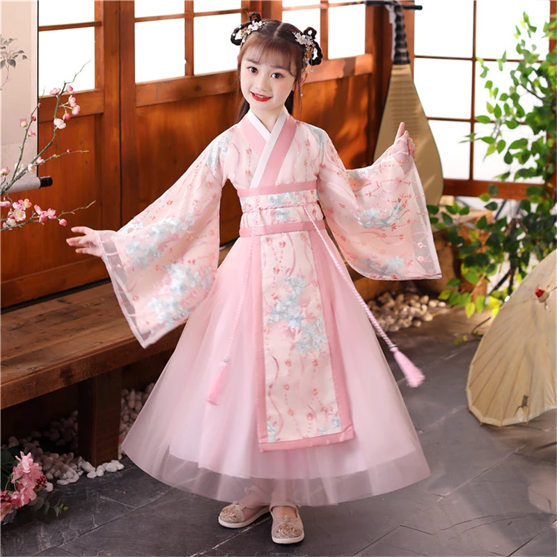 

Супер сказочное платье ханьфу в китайском стиле, детская одежда с длинным рукавом, лето 2021, костюм для повседневвечерние, косплей, ханьфу для девочек