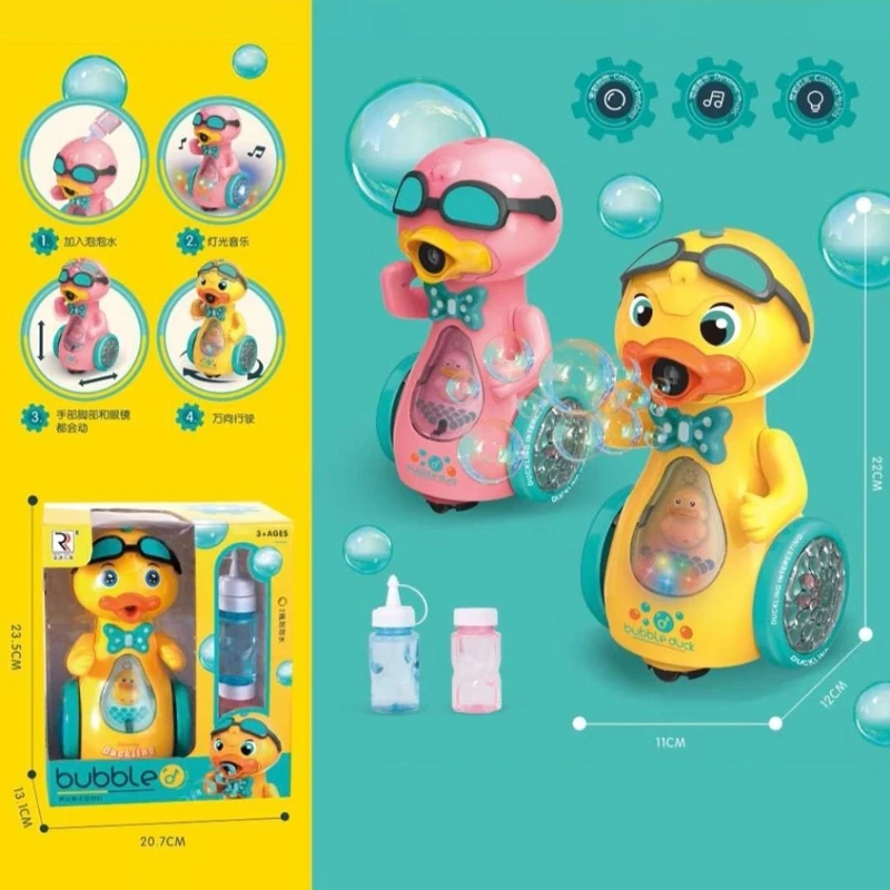 

Electric Duck Bubble Machine Spray Music Lighting Toys Automatic Bubble Blower Kids Children Toys