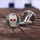 Мужские запонки со скелетом, круглые запонки с черепом с изображением мексиканского сахара, французская рубашка