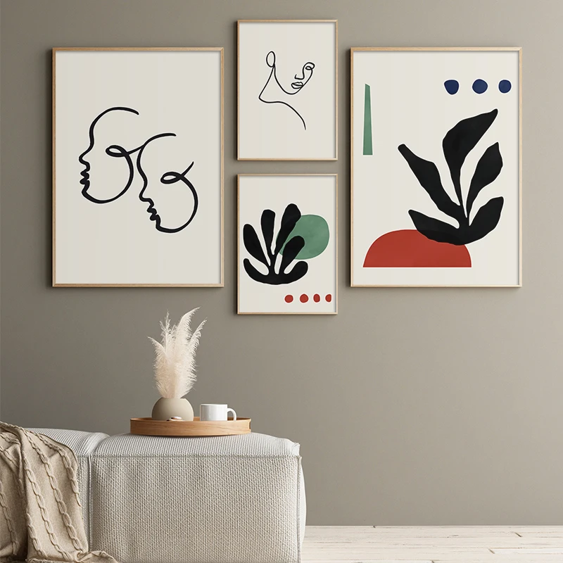 

Nordic Minimalist Abstract Leaf Landscape Picture Home Decor Canvas Painting Wall Art Figure Line Drawing Posters and Prints