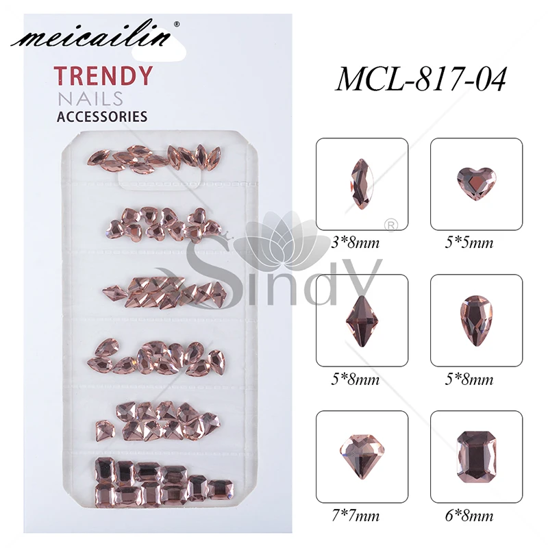 MCL-817-04 60 шт смешанный стиль Стразы для ногтей дизайн для украшения для ногтей Хрустальные стеклянные амулеты перегородки аксессуары для ногтей набор - Цвет: MCL-817-04