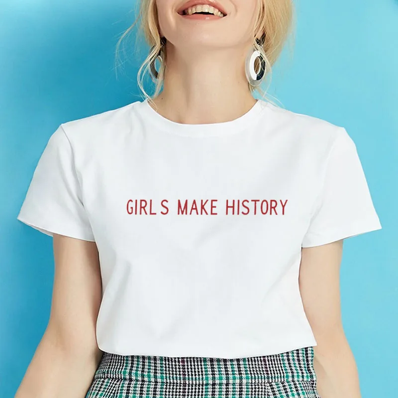 Футболка женская с надписью MAKE HISTORY повседневный Забавный топ коротким рукавом