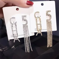 fashion shiny rhinestone letter cha number 5 tassel asymmetric earrings earrings sweet womens brilliant earrings jewelry access