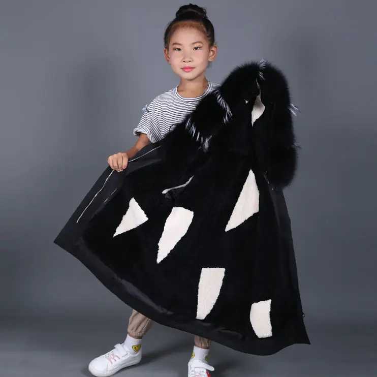 

2020 Autumn Winter Kids Boys And Girls Real Sheep Shearling Liner With Natural Fox Fur Collar Parkas New Children Warm Coat W632