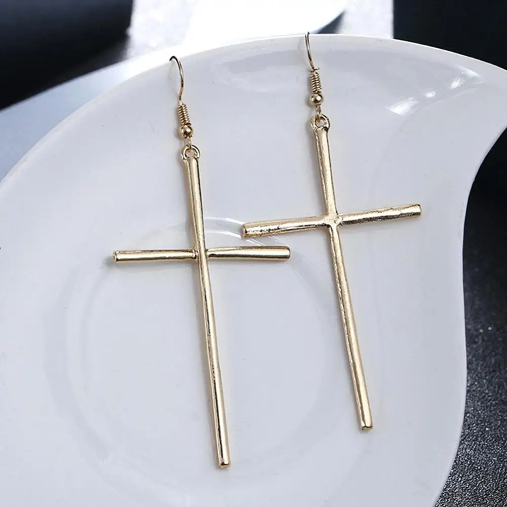 Модные длинные серьги в стиле панк подвеска виде креста мужские и женские