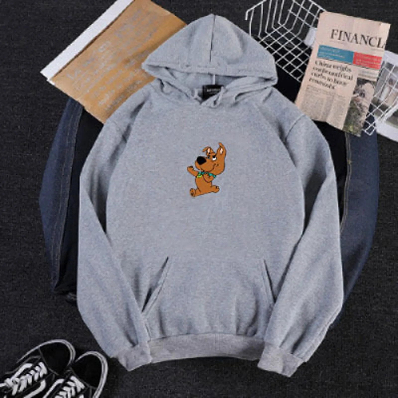 2021 New Harajuku Women's Brown Boxing Puppy Cute Pattern Blouses Fashion Round Neck Long-sleeved Hooded Свитер с капюшоном