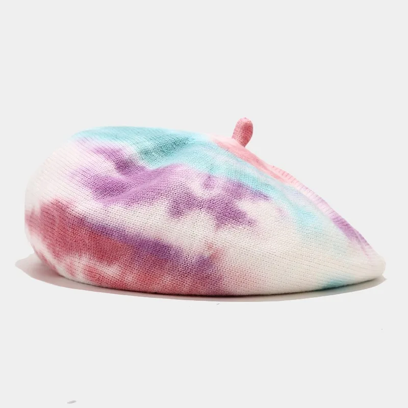 Новинка 2020 вязаный берет Ins tie-dye женский модный зимний уличный тренд теплая