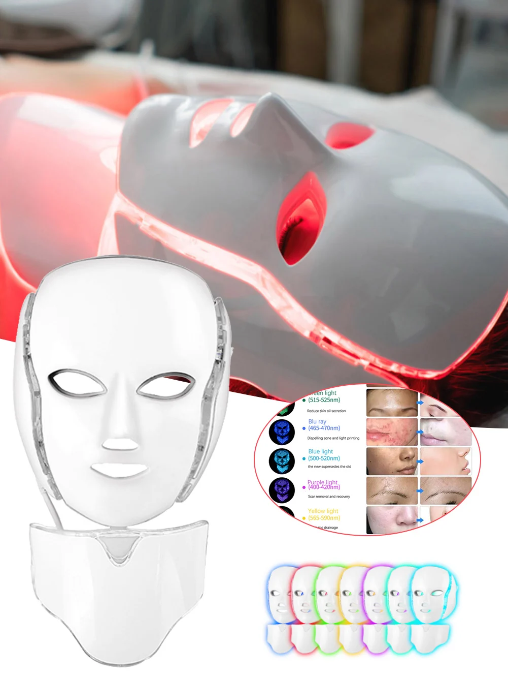 

LED Face Mask Red Blue Light Therapy Facial Skin Care Light Photon Mask Skin Rejuvenation Acne Reduction Facial Care Mask Supply
