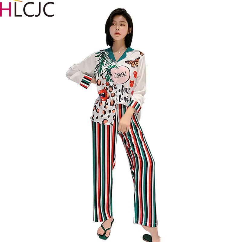 Женский пижамный комплект из 2 предметов Шелковая пижама с длинным рукавом и