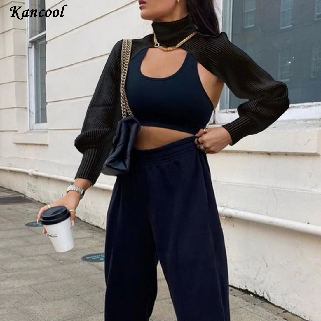 

KANCOOL omen Turtleneck Sexy Short Sweater Ladies Full Sleeve Chic Female Streetwear Women Knitted top Knit Arm Casual Stylish