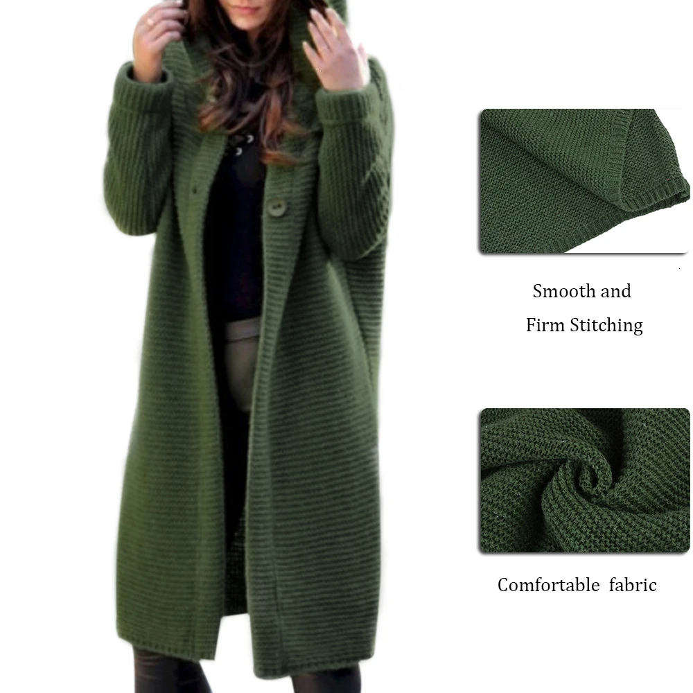 Female Cardigan Women Long Knitted Cardigan Hooded Sweater Solid Autumn Long Winter Knitting Coat Plus Size 5XL Casual Knittwear