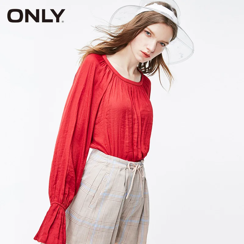 ONLY весенний свободный вырез со шнуровкой шифоновая рубашка с длинным рукавом |