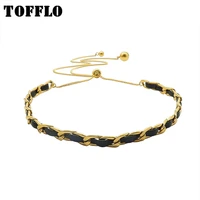 tofflo stainless steel jewelry leather rope chain tassel pull necklace cool female clavicle chain bsp925