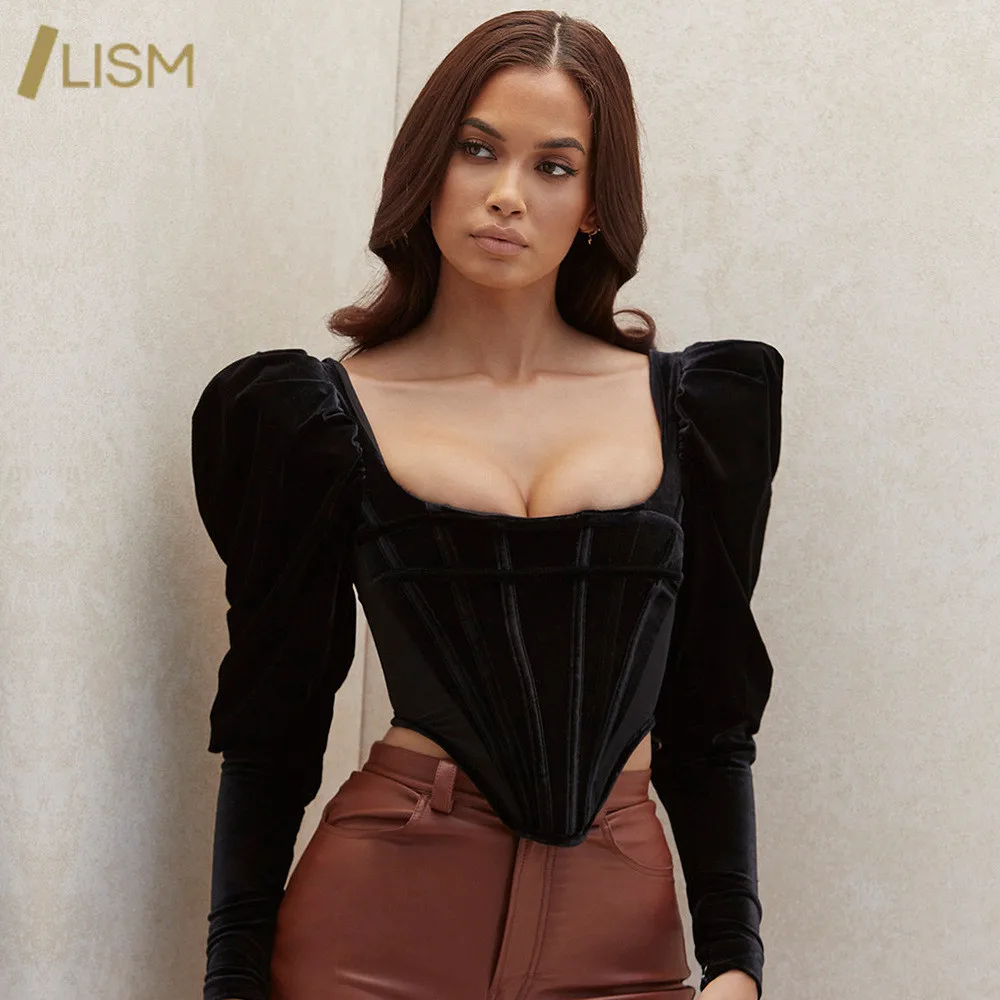 Черный корсет бюстье бархатный верх/женские модные ботинки полусапожки