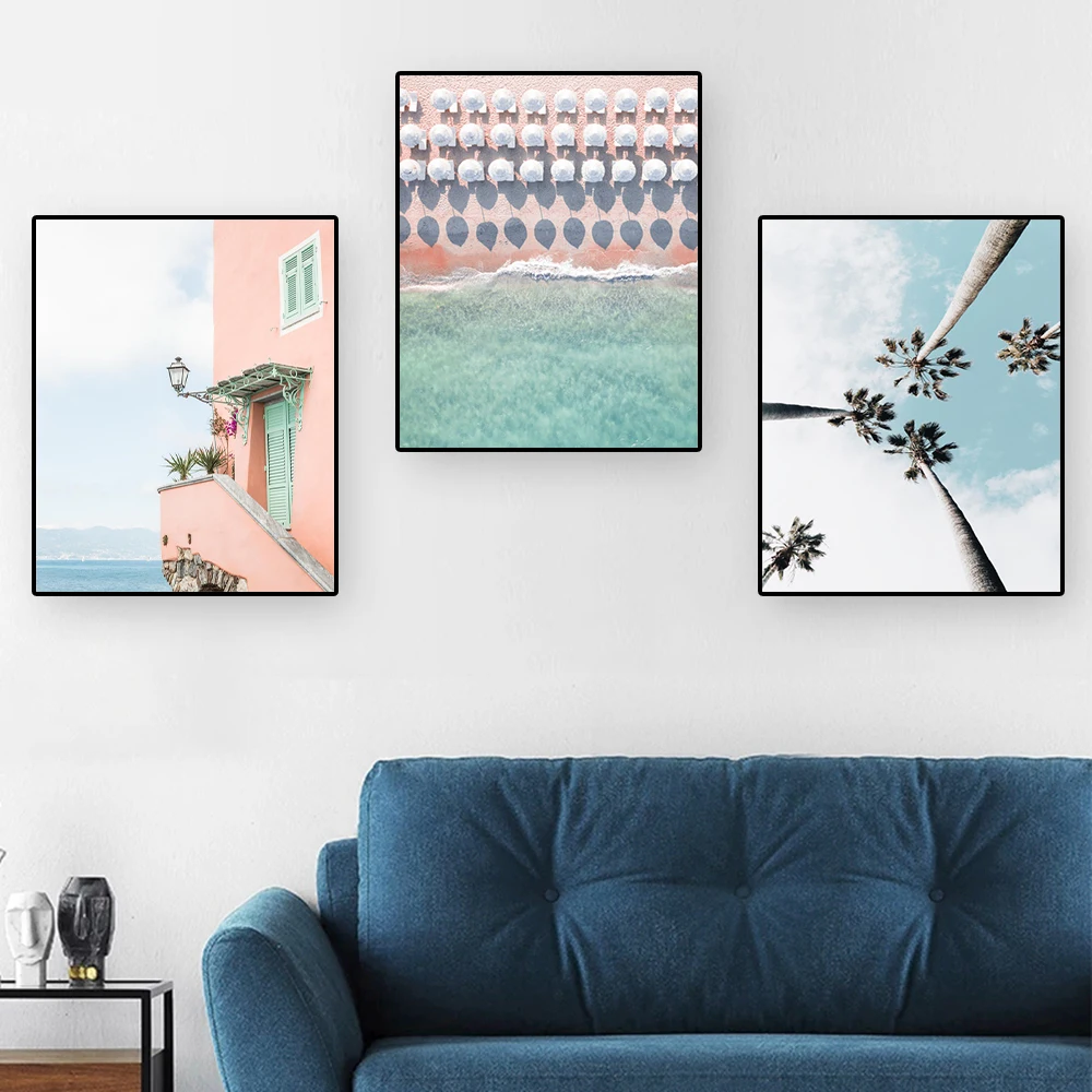 

Seascape Nordic Canvas Art Poster Wall Painting Holiday Beach Blue Sky Coconut Tree Picture Print For Living Room Home Decor