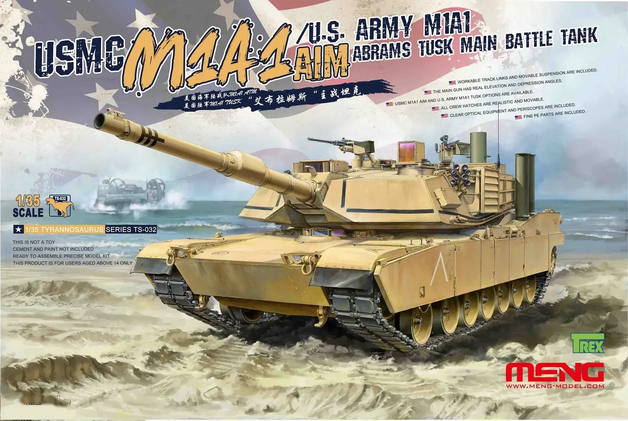 

Meng 1/35 TS-032 AIM/U.S.Army M1A1 Abrams TUSK Main Battle Tank MBT Display Children Toy Plastic Assembly Building Model Kit