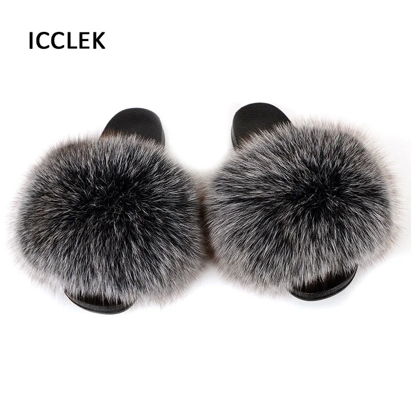 Сланцы женские летние из натурального меха меховые шлепанцы с пушистым плюшем