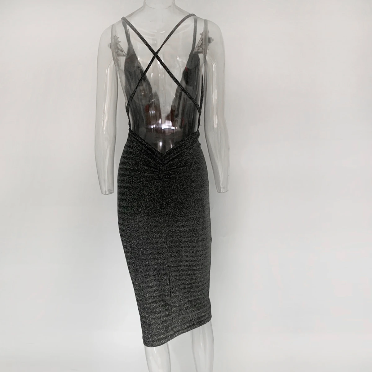 Dressmecb Блестящий глиттер платье для женщин Спагетти ремень миди Bodycon летнее