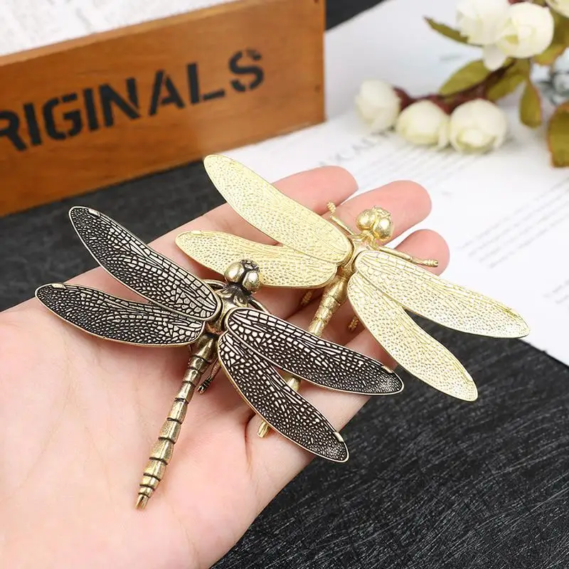 

Fashion Brass Dragonfly Figurines Removable Wings Office Desk Small Ornament