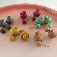 fashion korean cute mushroom wooden drop earrings for women statement jewelry hanging dangle natural wood earring brincos 2021