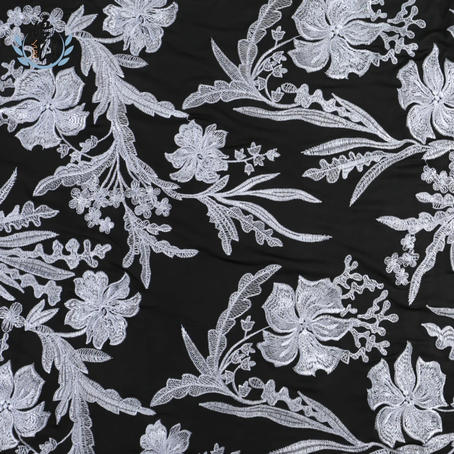 5 ярдов новая осенняя и зимняя фейерверк золы ткань с вышитым цветком черная