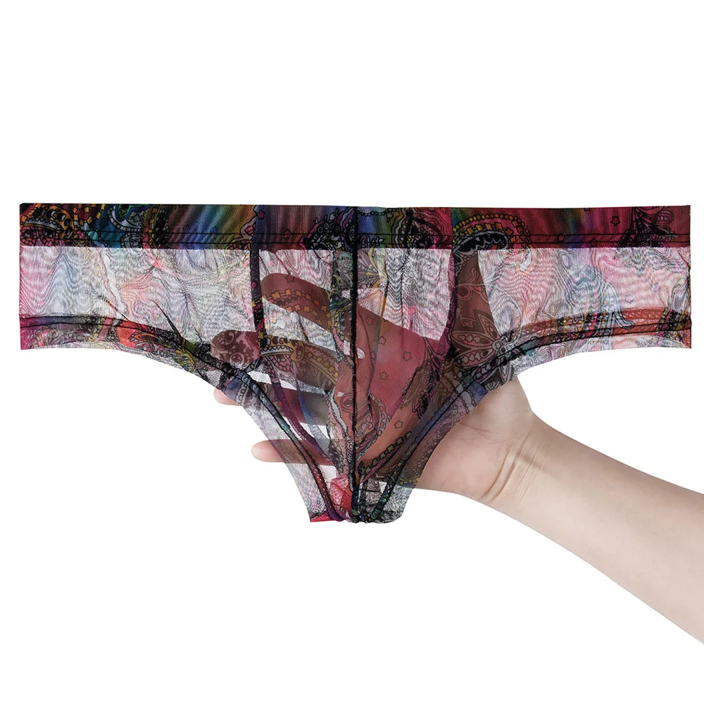 YUTATA Transparent Men Underwear U Pouch Boxer Sexy Homme Floral Mesh Low Waist Boxershorts Male Panties S XL Mini Underpants | Мужская