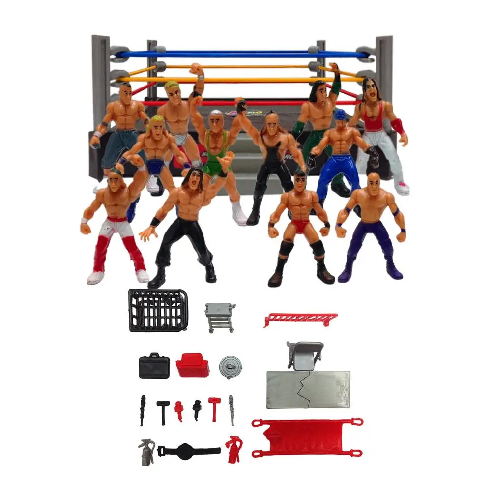 

Complete Wrestling Toys Wrestler Figure Playset Wrestler Quartet Arena Character Scene Model Set Gift For Children