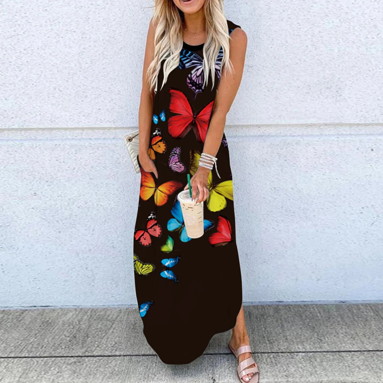 

Women'S Dress 2021 New Summer Casual Women Sleeveless Pocket Casual Floral Printing Beach Harajuku Long Maxi Loose Dress Платья