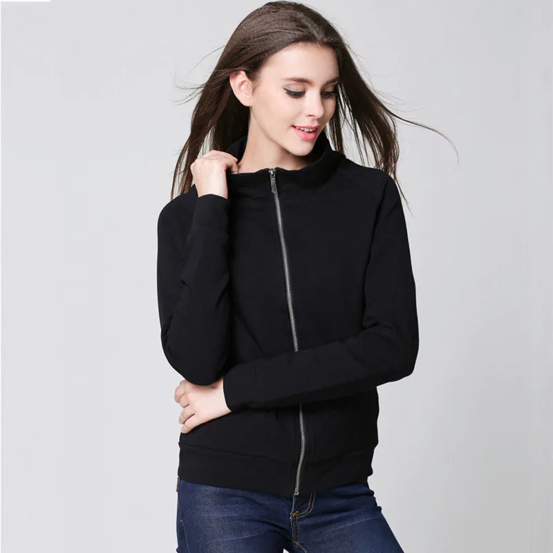 

Autumn Women's Wear New Love Printed Clothes Zipper Long-sleeved Coat White Black Turn-down Collar Sweatshirts