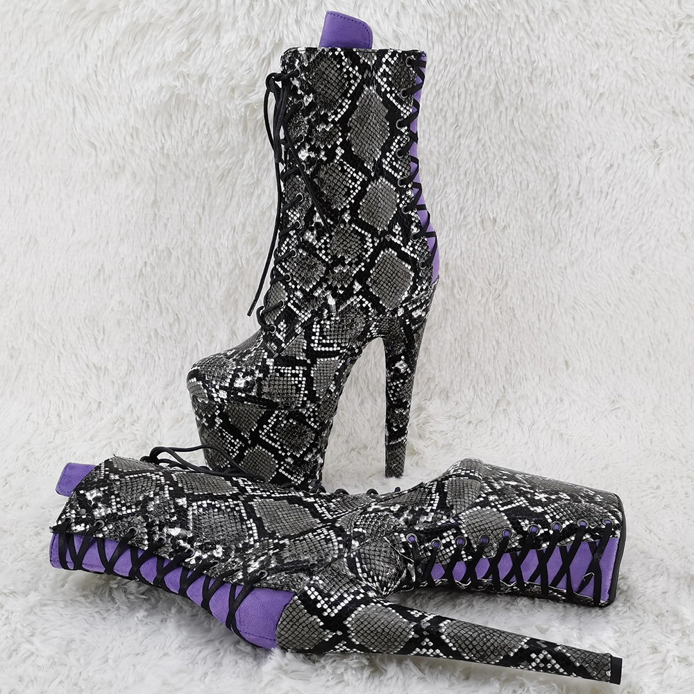 

Leecabe 20CM/8inches snakeskin upper lace up ankle boots fashion shoes High Heel platform Pole Dance boot