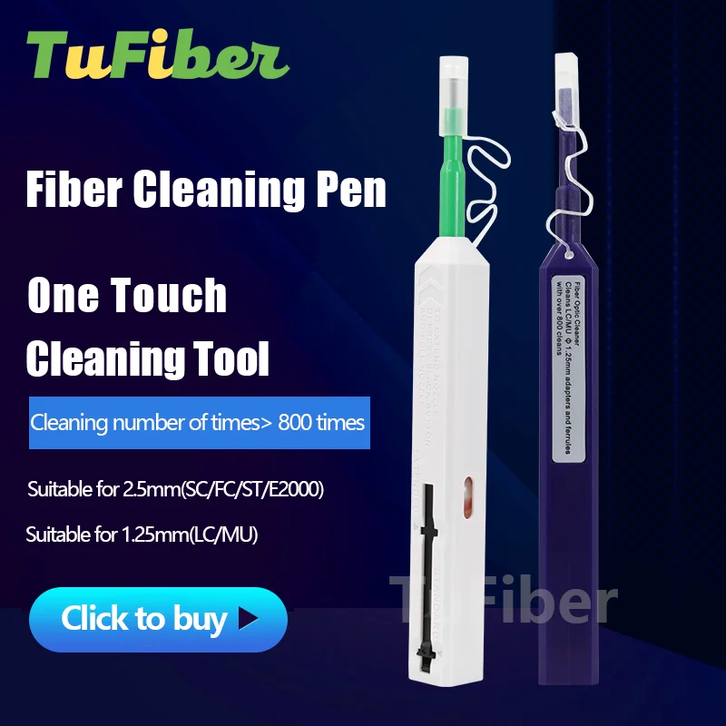 2PCS FTTH Optical Fiber Cleaner Pen Tool 2.5mm LC MU 1.25mm SC FC ST LC Connector Optic Smart One-Click Cleaner Over 800 Times